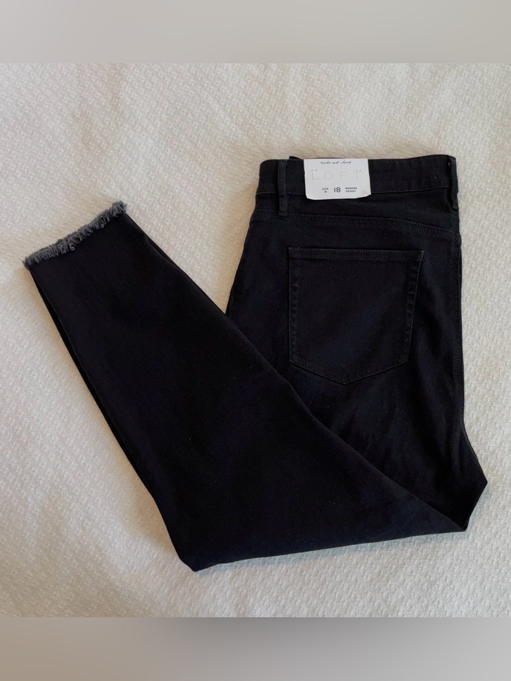 LOFT Black Stretch Skinny Jeans Size 18 Frayed Hem Waist 38” New With Tag